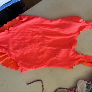 aerie Neon Coral Scalloped One-Piece Swimsuit